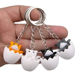 Leuke sleutelhangers Little Eggshell Cat Key Ring For Women Men Kawaii Kitten Car Keys Keychain Trinket Bag Pendant Keyring Geschenk Cartoon Dierontwerp Sieraden Accessoires