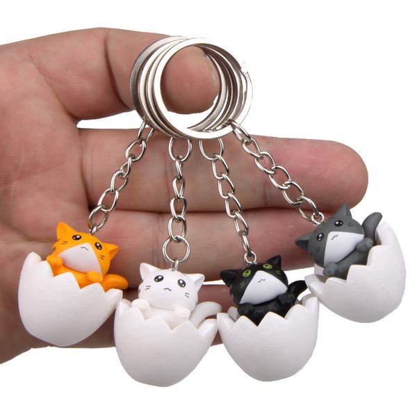 Lindos llaves de llaves de gato de cáscara de huevo anillo de llave para mujeres hombres kawaii gatito llavero llavero barcabícula bolsillo colgante de llaves de dibujos animados accesorios de joyería
