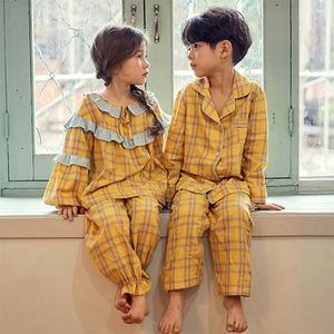 Mignon girls garçons garçons coton manches longues pyjama plaid pyjama.