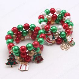 Bonitos niños, pulsera de cuentas para bebés, joyería, brazaletes elásticos, pulseras con abalorios de árbol de Navidad/copo de nieve para regalo de niñas pequeñas