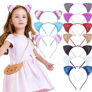 Serre-tête oreilles de chat pour enfants, cerceaux à paillettes brillantes pour femmes et filles, accessoires de cheveux de fête Cosplay, cadeaux