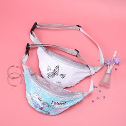 Mignon enfants Mini taille sac 2021 paillettes poitrine pour bébé filles en cuir Fanny Pack enfant ceinture holographique sac à main