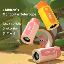 Schattige kinderen wetenschap speelgoed telescoop verrekijker educatieve optische lens 8x outdoor pocket monoculaire telescoop met zaklamp voor kindercadeaus