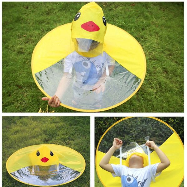 Enfants mignons UFO imperméable housse de pluie drôle jaune canard imperméable parapluie Poncho mains libres vêtements de pluie étanche QW8451