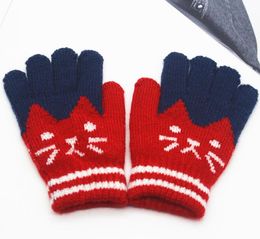 Enfants mignons gants d'hiver dessin animé chat garçons filles mitaines gant polaire chaud épais enfants étudiant doigt gants sport neige ski gant