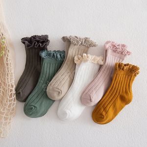 Schattige kanten babymeisjes sokken katoen lente herfst kinderen sokken massieve kleur prinses midden buis peuter sokken