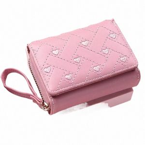 Mignon en cuir petit portefeuille Femmes Luxury Marques Mini Purse Luxury New Heart Bourts roses courts pour adolescents Girls Christmas Gift O84E #