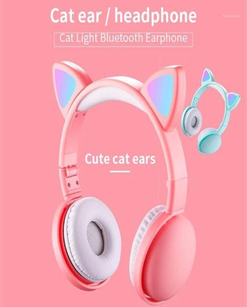 Mignon LED chat oreille suppression du bruit casque Bluetooth 50 pliable Gamer musique casque avec microphones pour enfants fille cadeaux 12409232