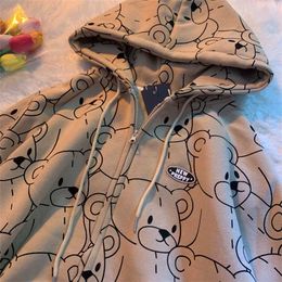 Mignon Lillte Bear Cartoon Imprimer Zip Up Hoodie Mode Coréenne Kawaii Vêtements Hoodies Pull Sweat Vestes Pour Femmes 211109