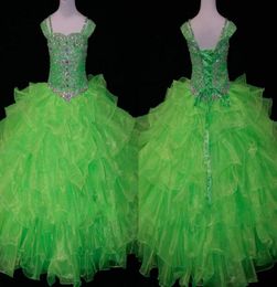 Mignon Lime Vert Enfant Filles Pageant Robes Robe De Bal Organza À Volants Cap Manches Courtes Petite Fille Cristal Perle Fleur Filles dr2848987