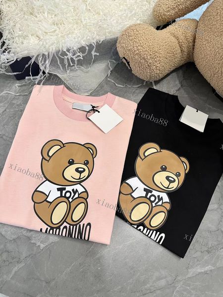 Mignon petit ours vague T-shirts d'été Bébé Garçons Filles Coton Enfants Vêtements T-shirt À Manches Courtes Enfants Col Rond T-shirts Style Lâche noir rose couleur