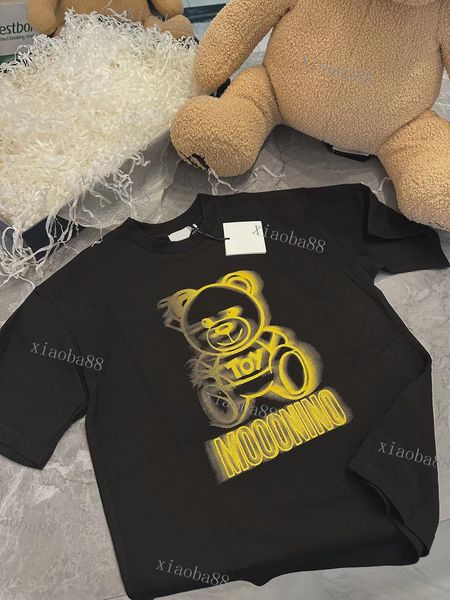 Cute little bear wave Camisetas de verano Bebés Niños Niñas Algodón Ropa para niños Camiseta de manga corta Niños Camisetas de cuello redondo Estilo suelto negro