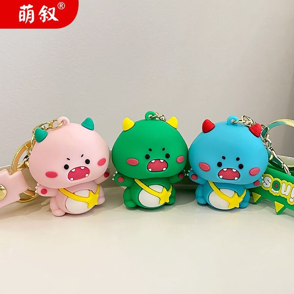 Mignon petit dinosaure dessin animé pendentif pendentif femelle stéréoscopique Soft Rubber Doll Car Keychain Bookbag Pendant