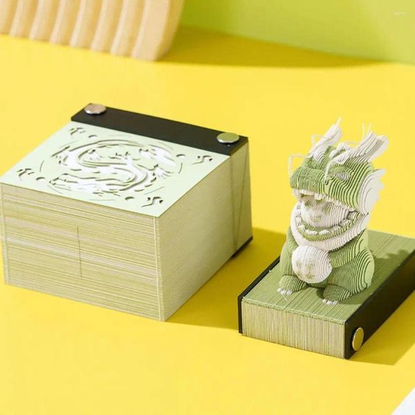 Bloc de notas artístico con grabado en papel 3D de pequeño dragón, calendario 2024, notas adhesivas tridimensionales, Bloc de notas Kawaii, adornos de escritorio, regalo
