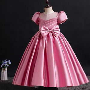 Mignon petites filles fleures avec robe de bal princesse anniversaire longue concours de concours de concours arc bébé pour tout-petit d'abord saint robe de communion 403