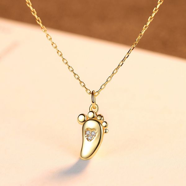 Mignon petit pied Zircon coeur S925 argent pendentif collier bijoux mode femmes plaqué or 18 carats collier chaîne collier femmes fête de mariage saint valentin cadeau SPC