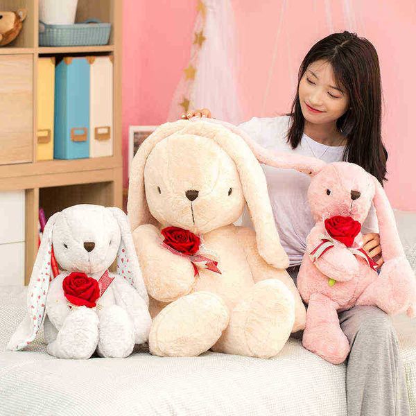 Mignon longues oreilles lapin société Rose peluche poupée doux jouets en peluche pour enfants endormi en peluche bébé jouet pour nourrissons cadeau J220729