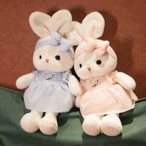 Mignon longues oreilles de lapin avec bouton arc en peluche poupée bébé doux jouets en peluche enfants somnolent en peluche bébé jouet pour nourrissons cadeau J220729