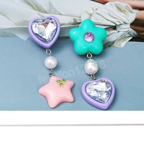 Mignon amour coeur boucles d'oreilles pour les filles à la mode belle résine acrylique perles en forme d'étoile boucles d'oreilles accessoires