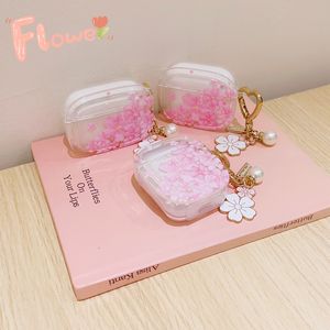 bloesembloem zachte TPU-hoesjes voor airpods pro2 air pods 3 1 2 air pod airpod pro 2 liefde hart roze helder sakura oortelefoonaccessoires beschermhoes met kralenriem