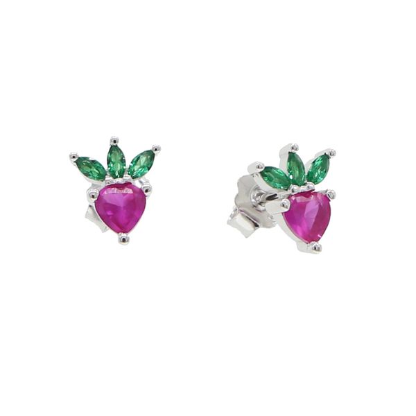 Mignon belle fille 925 argent boucle d'oreille usine en gros minuscule coloré cz cerise raisin pomme fraise minuscules fruits clous d'oreille bijoux pour femmes