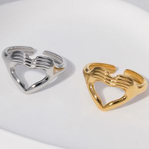 Mignon amant Couple coeur ouvert anneau argent or cadeau anneaux pour amour mode bijoux accessoires