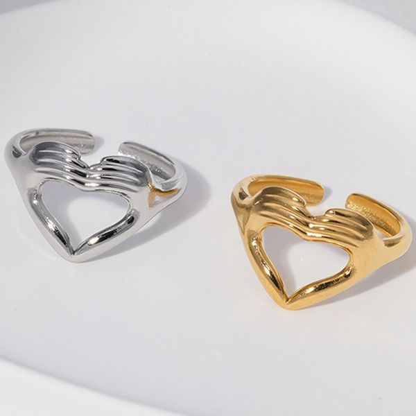 Mignon amant Couple coeur ouvert anneau argent or cadeau anneaux pour amour mode bijoux accessoires