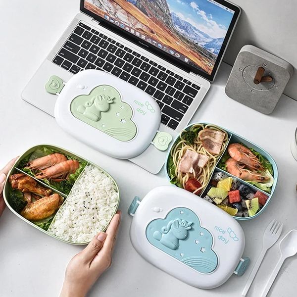 Linda caja de almuerzo para compartimentos para niños Microwae Bento Lunchbox para niños Escuela para niños Camping Picnic Contenedor de comida Portablebento para niños