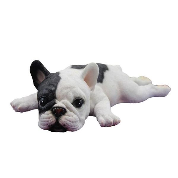 Bonito cachorro de Bulldog Francés tumbado durmiendo, estatua realista, juguetes de regalo para niños C0220230f