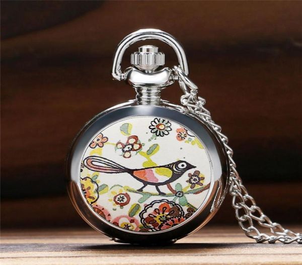 Mignon Magpie petit oiseau sur l'arbre Pettern Silver Mini Quarzt Pocket Watch for Men Women Children Collier Slim Chain Gifts7806521