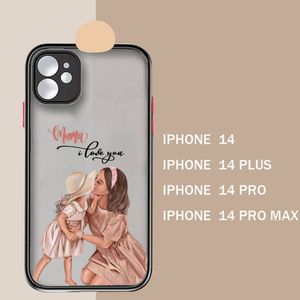 Cute Mama of Girl Boy Mom Baby Telep Baby Tele Matte Transparente para iPhone 14 11 12 13 más Mini X XS XR Pro Max Cover