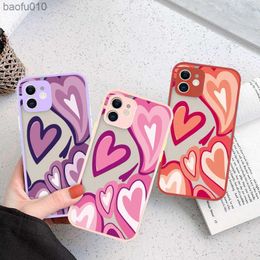 Coque de téléphone mignonne motif coeur d'amour mat pour iPhone 14 11 12 13 Pro Max Mini X XR XS Max SE 2020 TPU + PC couverture rigide antichoc L230619