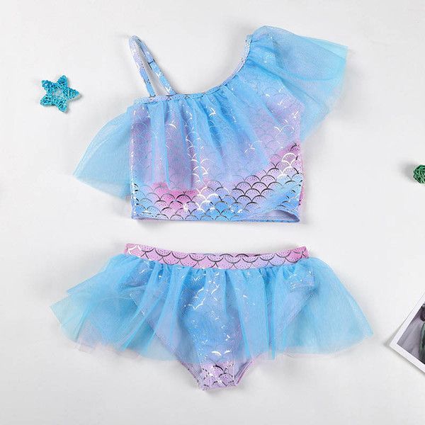 Bonito traje de baño de encaje de sirena para niñas, trajes de baño a la moda para niñas, bikini para bebés, trajes de baño para niños, trajes de baño para niños, conjuntos para niños, ropa de playa