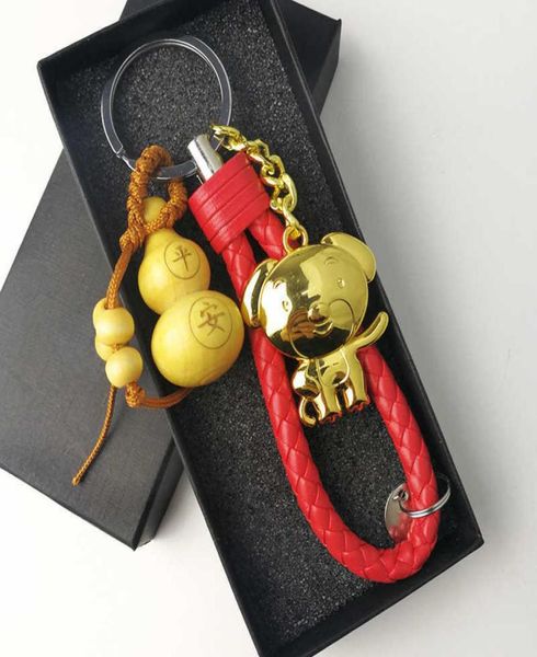 Mignon métal zodiaque porte-clés cochon coq cheval lapin chien porte-clés anneaux voiture porte-clés en cuir Llavero sac charme pendentif cadeau Box4094355