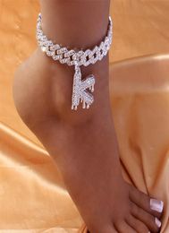 Mignon Miaimi AZ Alphabet bracelet de cheville bracelet sur la jambe cristal entier glacé été Inital Bling Punk lien cubain bracelet de cheville bijoux193Q1183871