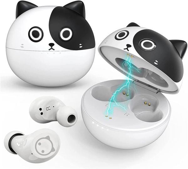 Cute Milk Cat Kids Aurices en el oído inalámbrico Bluetooth con micrófono, 36 horas de juego de juego, baja latencia, es el mejor regalo para Halloween, cumpleaños, Navidad