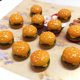 Lindo Mini resina hamburguesa sándwich encantos colgantes parche para DIY pendientes llaveros fabricación de joyería de moda