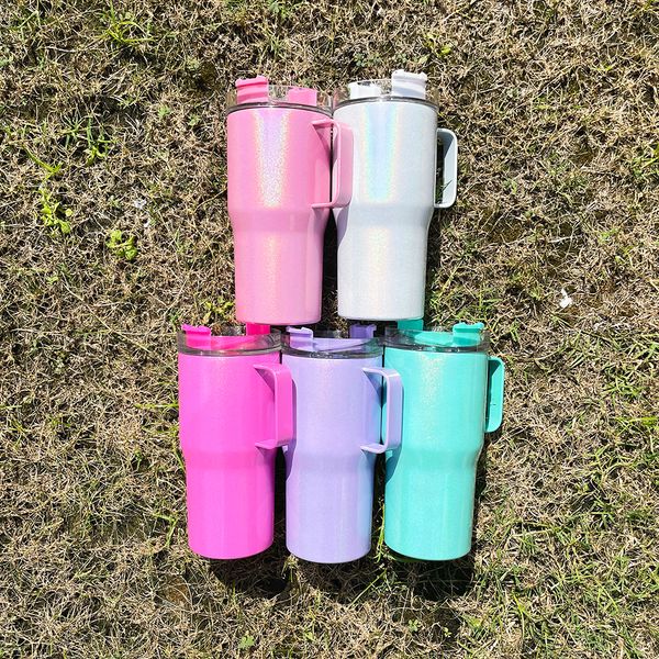 Mignon mini Sparkle irisé Kids pour enfants 20oz scintillant scintillant holographique paillettes vierge sublimation quencher tasse avec poignée et paille, vendu à la caisse