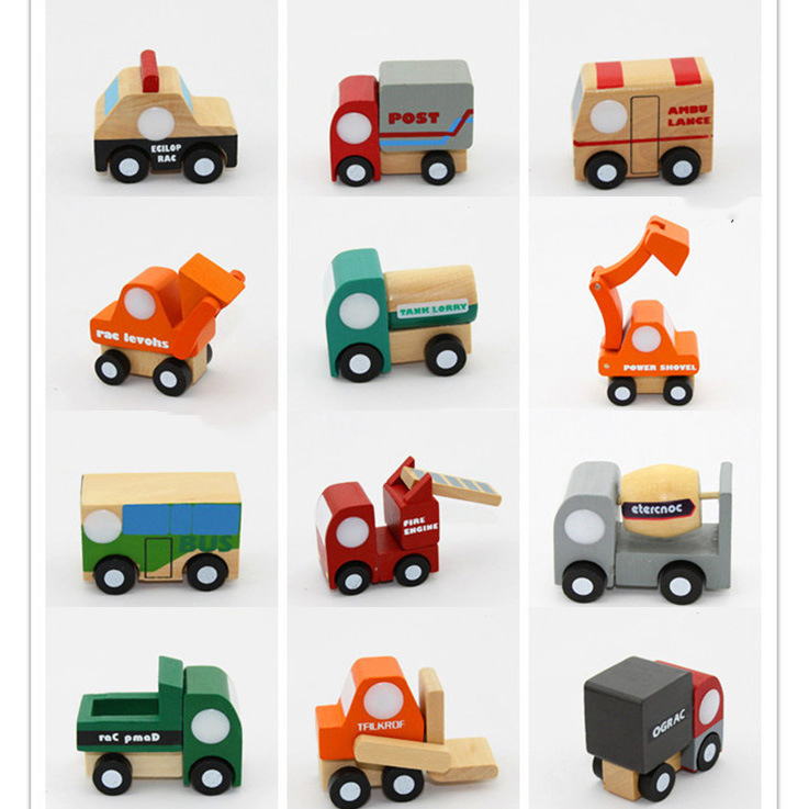 Cute Mini Various Wooden car airplane Kids Toys Soft Montessori wooden Kids Vehicle Toys For Children Boys Girls Gift 12pcs/lot