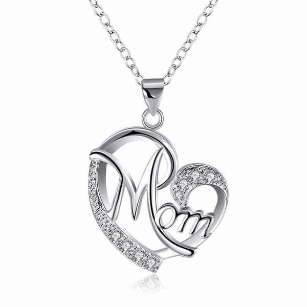 Collier mignon Maman Maman Collier Cubic Zirconia Love Coeur Pendentif Collier Silver Couleur Bijoux pour Maman Mama Day Day Cadeau