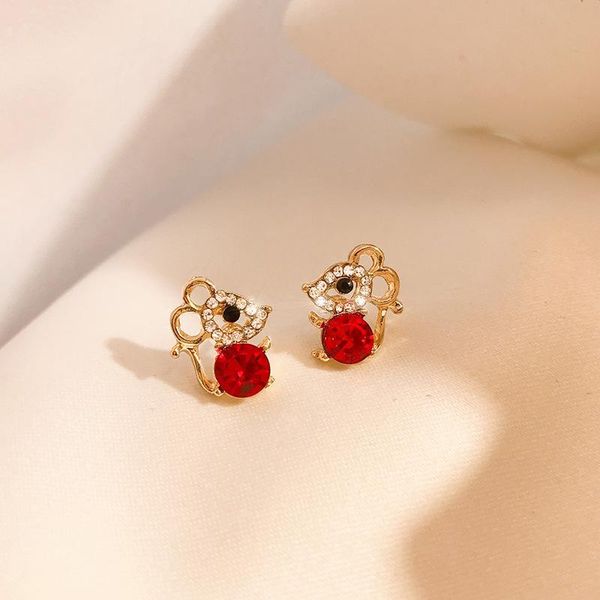 Mini boucles d'oreilles en zircone rouge souris mignonne pour femmes, épingles plaquées argent, accessoires de bijoux d'oreille pour filles coréennes douces