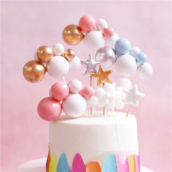 Lindo Multicolor Ball Cake Topper Baby Shower Aniversario Suministros para hornear Globo Nube Feliz cumpleaños Fiesta Decoración 211216