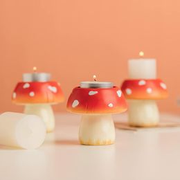 Ensemble de 3 bougeoirs en forme de champignon mignon, bougeoirs pour décorations de table de pièce maîtresse, support décoratif pour bougies chauffe-plat, bougies votives