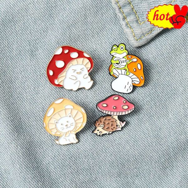 Mignon champignon chat grenouille hérisson émail broche dessin animé femmes hommes Denim vestes épinglettes sac à dos Badges enfants mode bijoux