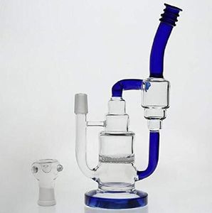 Clear Blue Hookahs Honeycomb Percolator en Dubbele Recycler Oil Rig Glass Bong Amber 18.8mm Joint Water Smoking Pipes