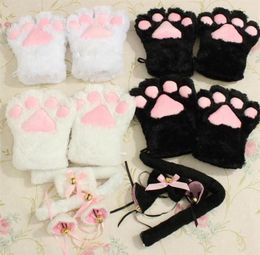 Schattige Neko Cat Girl Sweet Kitten Cat Maid Roleplay Anime Cat Ears Set pluche poot oor staart tie feest haardecoratie 2 c190216700337