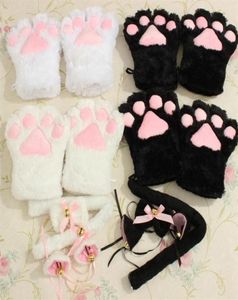 Schattige Neko Cat Girl Sweet Kitten Cat Maid Roleplay Anime Cat Ears Set pluche poot oor staart tie feest haardecoratie 2 c190218311906