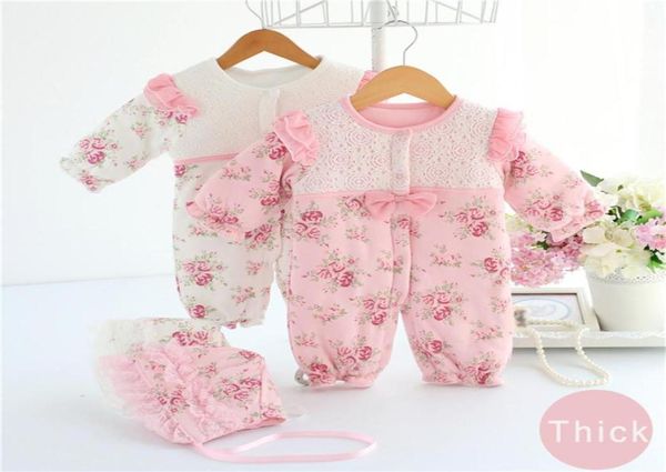 Mignon nouveau-né bébé filles barboteuse hiver bébé fille vêtements ensemble Vintage vêtements dentelle manteau fleuri enfant en bas âge Layette vers le bas Warm296J7125836