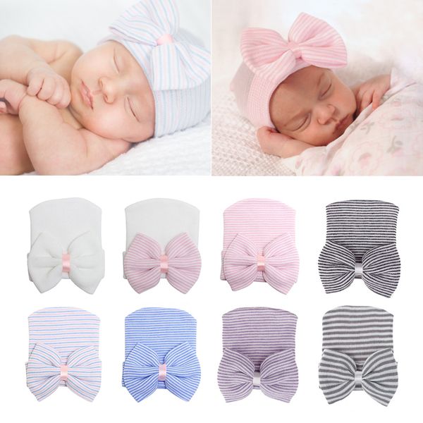 Mignon Nouveau-né Bébé Tricoté Pull Cap Filles Confortable Grand Bowknot Hôpital Chapeaux Chaud Bonnet Chapeau Toddler Infant Head Accessoires WLL1720