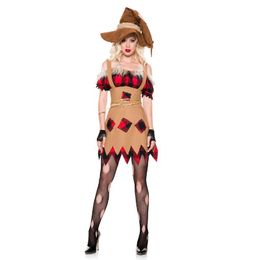 Lindo vestido de vestuario de bruja de espantapájaros de naranja, sombrero y guantes para la fiesta de Halloween en juegos europeos y estadounidenses AST9890180